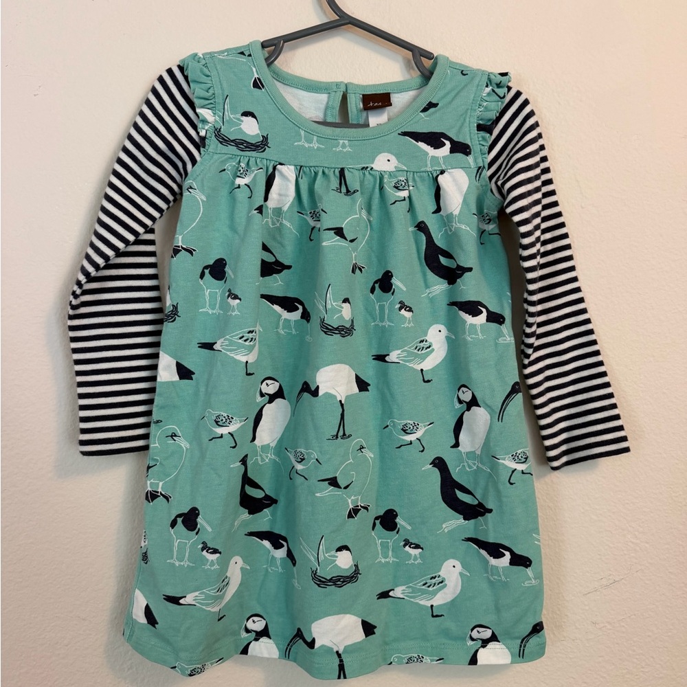 Girls' Sea Bird Print Long-Sleeve Dress